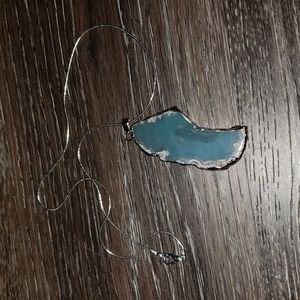 Sliced blue agate pendant silver chain